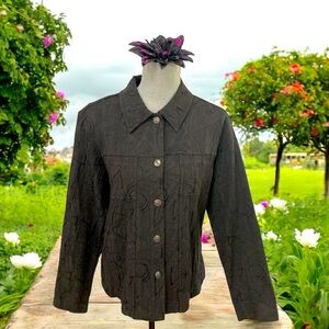 Kaktus Womens Long Sleeve Button Down Swirl Jacket Mirror Image Black Sz M